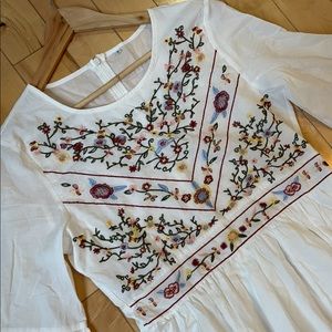 White midi dress with floral embroidery